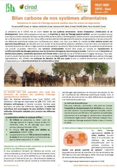 Bilan carbone de nos systèmes alimentaires Revaloriser la vision de l’élevage pastoral sahélien dans les arènes de négociation (couverture)